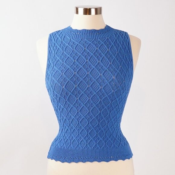 Blue Sleeveless Scalloped Hem Knit Blouse - Medium - Picture 1 of 4